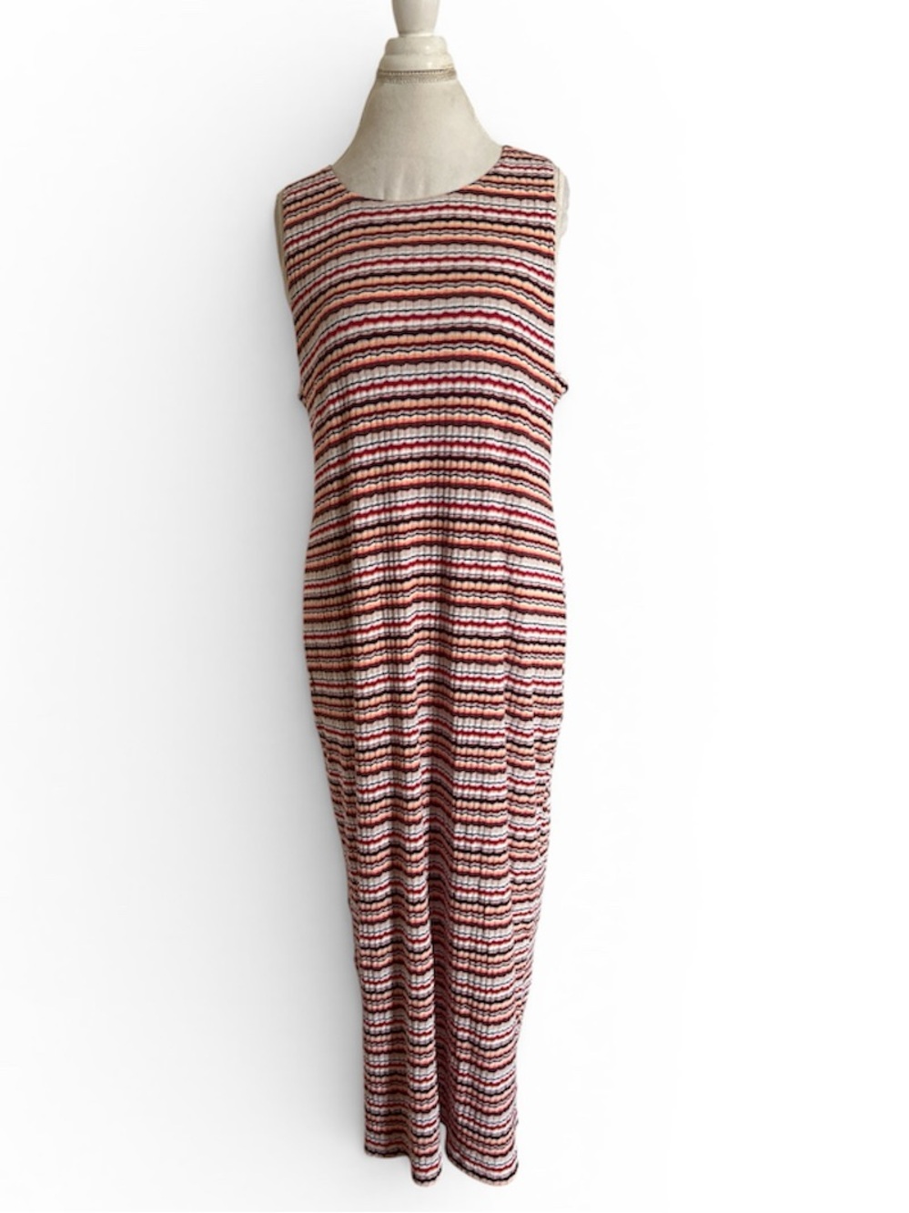 LOFT Outlet Multi-Color Striped Crew Neck Sleeveless Knit Maxi Dress XL NWOT